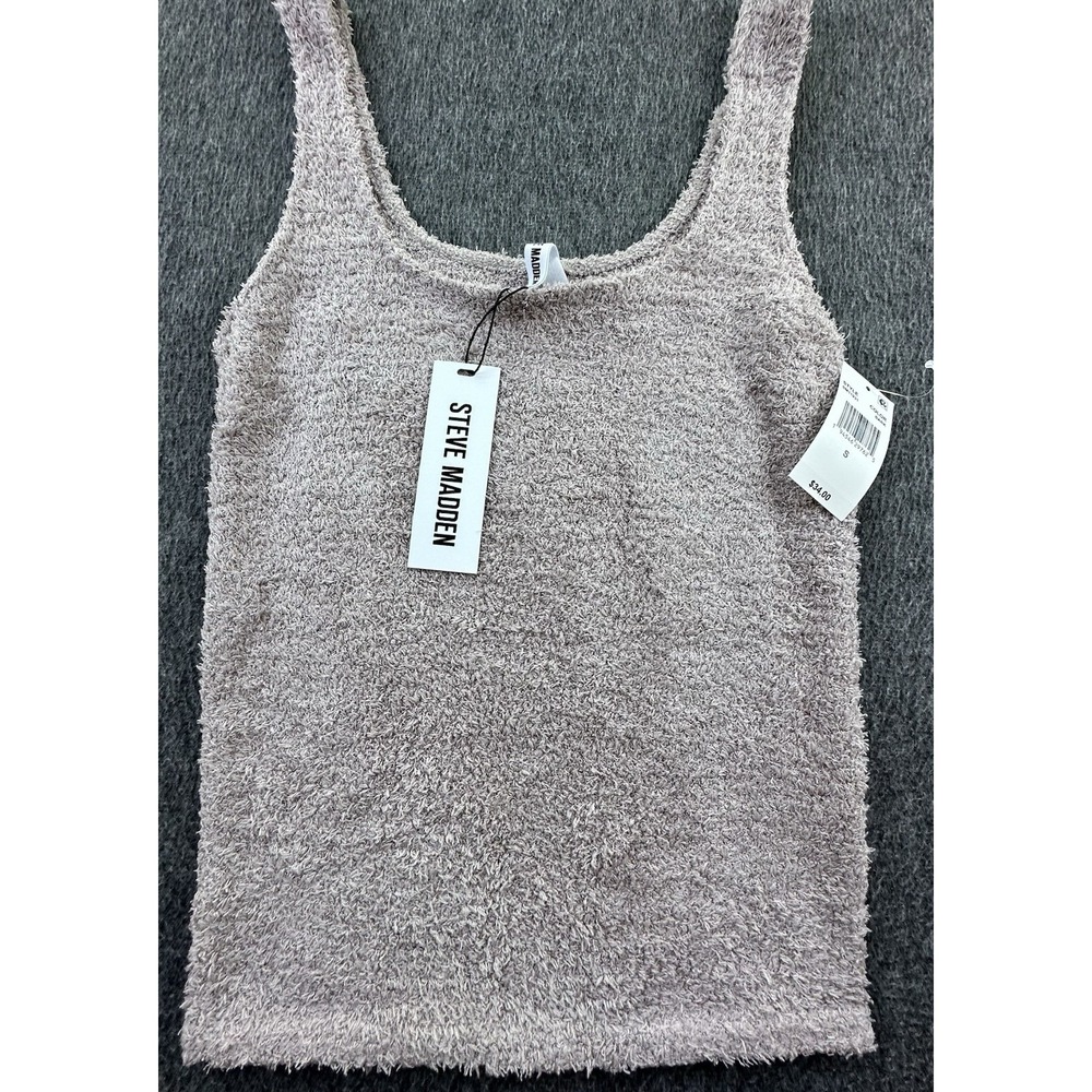 Steve Madden Top Womens Small Bark Beige Sleep Tank Chenille Scoop Neck Soft New